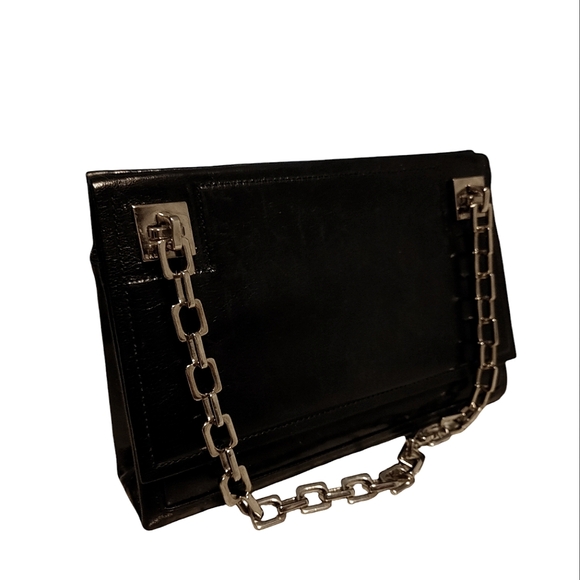 Vintage Bally Black Leather Silver Chain Shoulder Bag - Picture 8 of 13